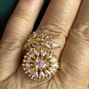 18k Gold-Plated Pink CZ Flower Ring - Be Bold!  Pink Lady!  Sz 9